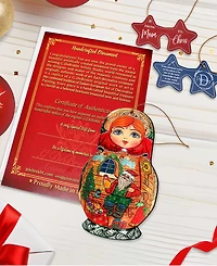 Designocracy Matreshka Doll Wooden Ornaments, Set of 2