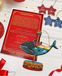 Designocracy Carousel Whale Christmas Wooden Ornament, Set of 2