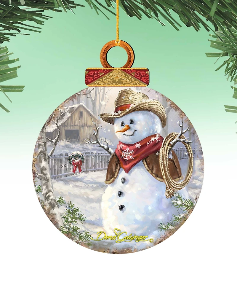 Designocracy by Dona Gelsinger Cowboy Snowman Ornament, Set of 2