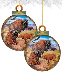 Designocracy Buffalos Ball Wooden Ornaments, Set of 2