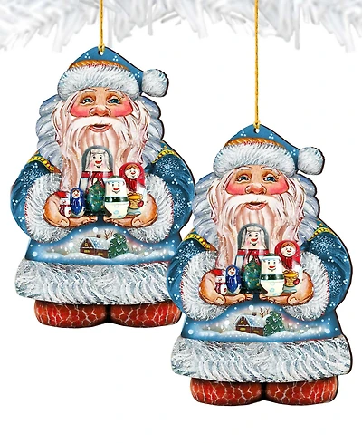 Designocracy Matreshkas Santa Wooden Christmas Ornament Set of 2