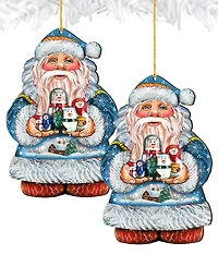 Designocracy Matreshkas Santa Wooden Christmas Ornament Set of 2