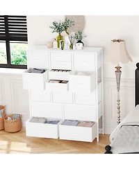 gaomon 15 Drawer Dresser Unit, Chest of Drawers with Wood Tabletop & Metal Frame, Fabric Storage Organizer for Closet Bedroom Living Room