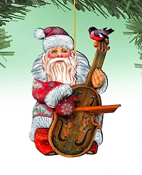 Designocracy Violin Santa Wooden Christmas Ornament, Set of 2