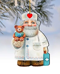 Designocracy Teddy Bear Doctor Wooden Christmas Ornament, Set of 2
