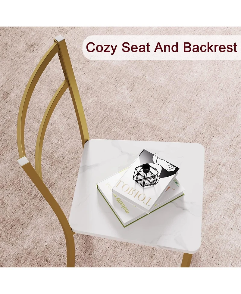 Gaomon 3-Piece Round Dining Set for 2, Table with Cushioned Chairs, Gold White