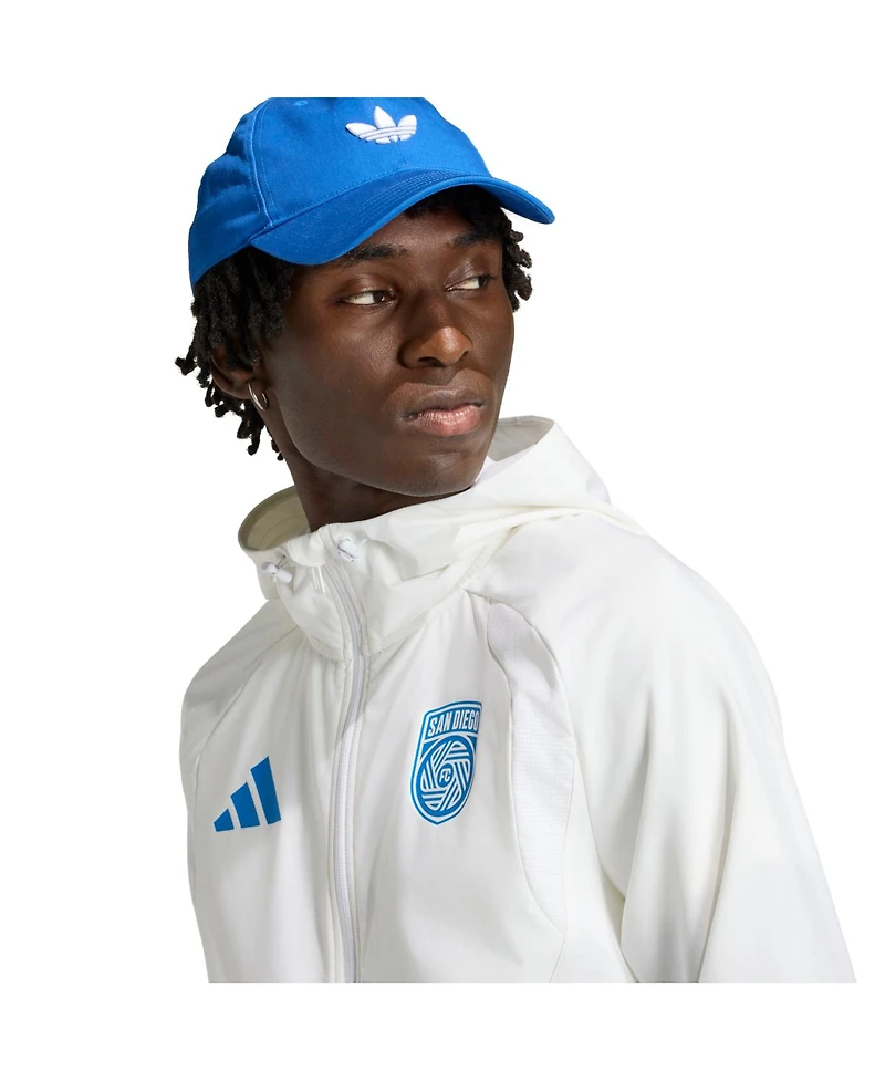 Adidas Men's White San Diego Fc Tiro Travel Full-Zip Hooded Windbreaker