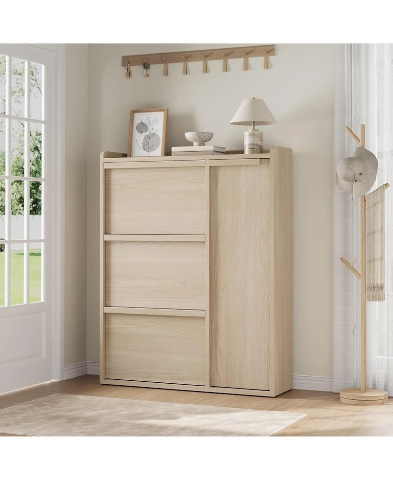 gaomon Freestanding Wooden Shoe Cabinet with 3 Flip Drawers and Side Door