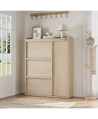 gaomon Freestanding Wooden Shoe Cabinet with 3 Flip Drawers and Side Door