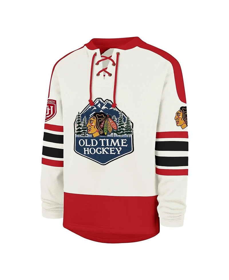 '47 Brand Men's Cream Chicago Blackhawks Pond Hockey Trio Eternal Lacer Sweatshirt
