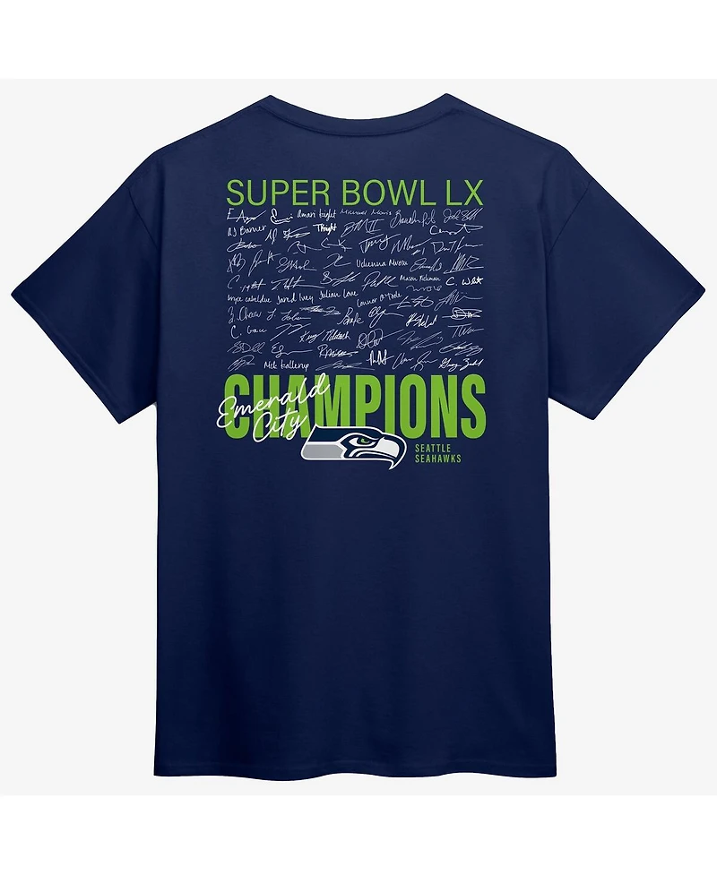 Fanatics Men's College Navy Seattle Seahawks Super Bowl Lx Champions Big Tall Autograph Signing Roster T-Shirt