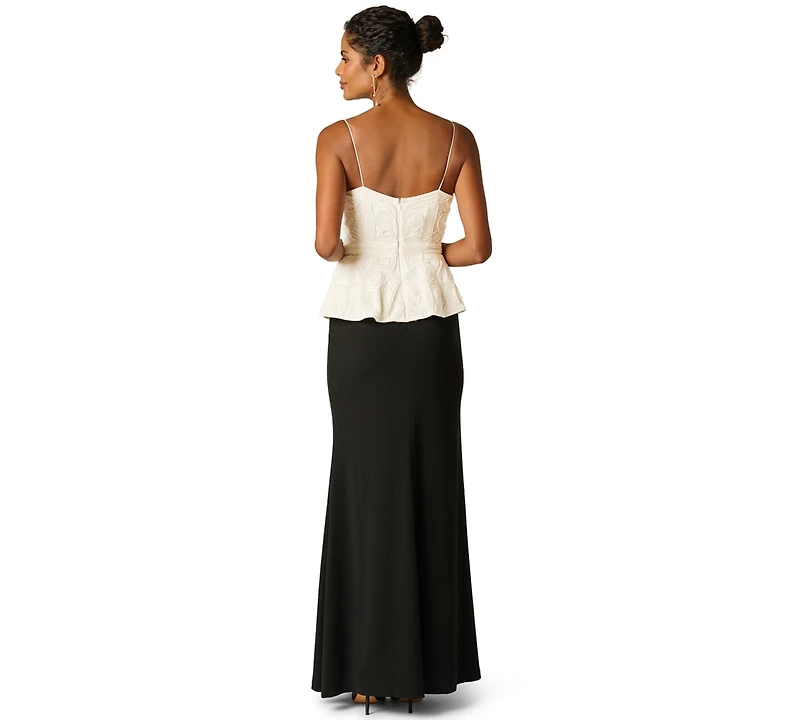 Adrianna Papell Women's Bead Detail V-Neck Peplum Maxi Dress