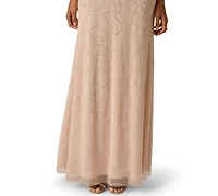 Adrianna Papell Women's Bead Blouson V-Neck Long Dress
