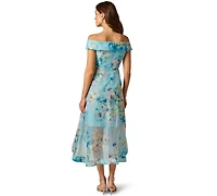Adrianna Papell Women's Floral Organza Off-The-Shoulder High Low Dress