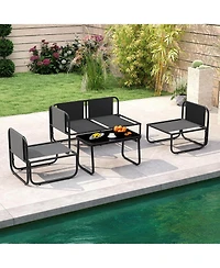 Costway 4 Pcs Patio Furniture Set with Cushions & Tempered Glass Coffee Table for Garden