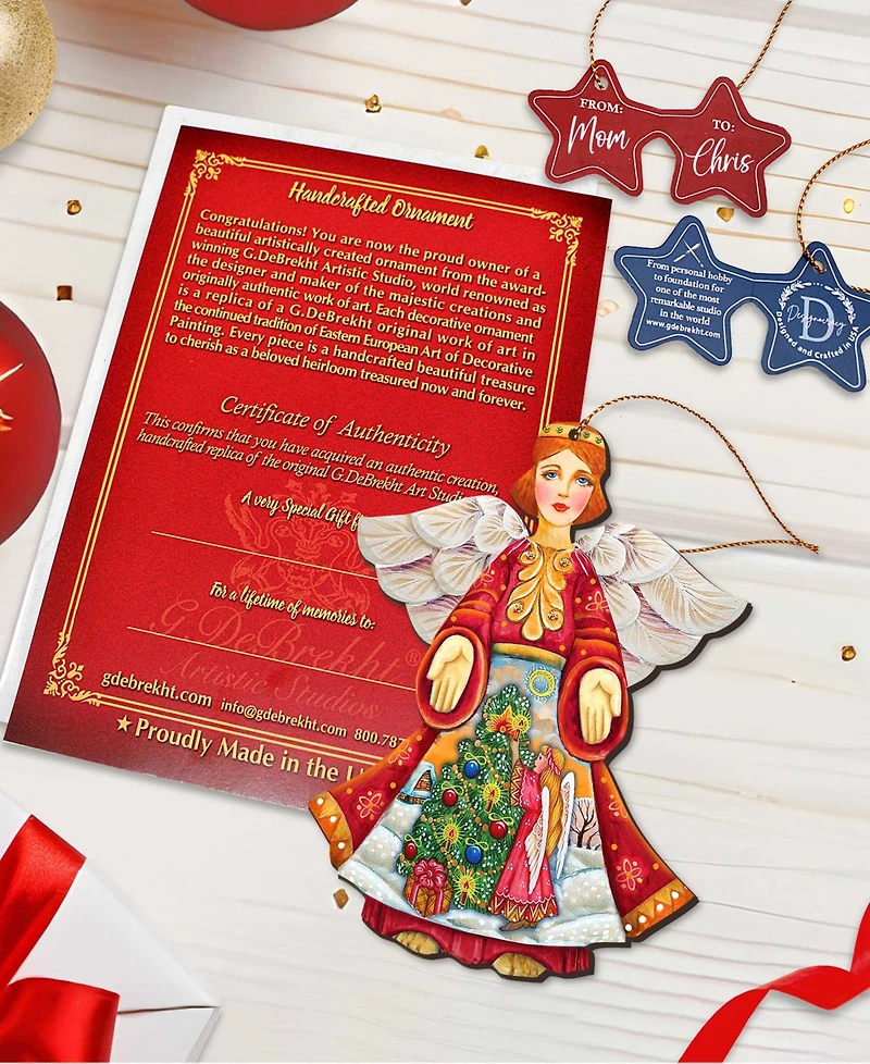 Designocracy Christmas Tree Angel Wooden Ornament Set of 2