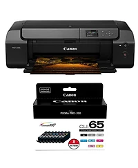 Canon Pixma Pro-200S 13" Wireless Professional Inkjet Photo Printer with Cli-65 Eight Color Ink Tank Value Pack for Pixma Pro-200 Printer
