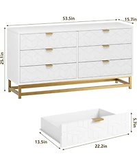 gaomon Modern 6-Drawer Bedroom Dresser with Large Storage and Gold Metal Accents for Entryway, Living Room or Closet