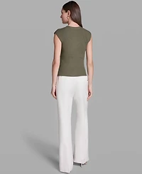 Bcbg Women's Short-Sleeve V-Neck Button-Front Top