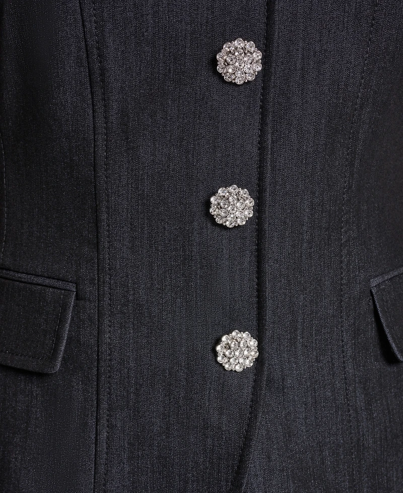 Bcbg Women's Faux Denim Strapless Button-Front Top