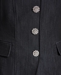 Bcbg Women's Faux Denim Strapless Button-Front Top