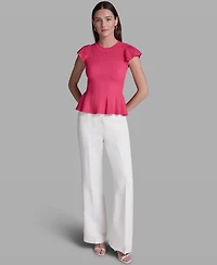 Bcbg Women's Short-Sleeve Crewneck Peplum Top