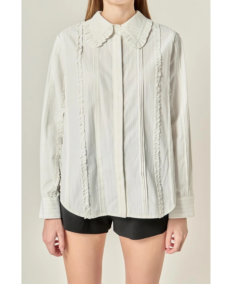 English Factory Women's Pintuck and Ruffle Detail Shirt