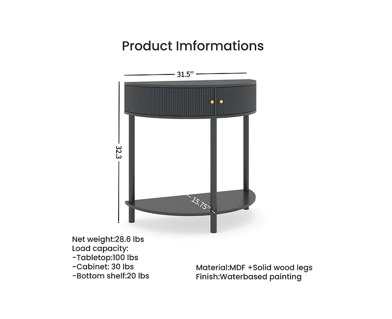 sumyeg 31.5" Corner Cabinet Side Table with 2 Storage Drawers and Bottom Shelf