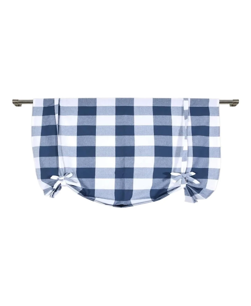 Kate Aurora Country Farmhouse Large Buffalo Plaid Tie Up Window Curtain With Ties