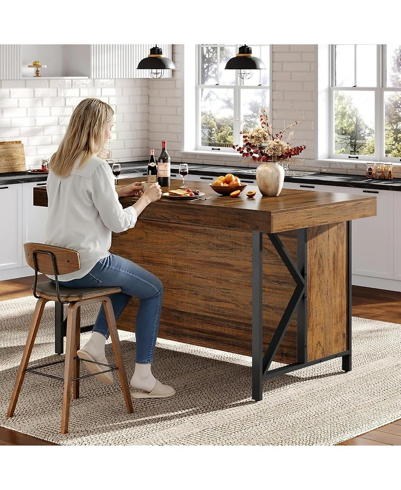 Tribesigns 55" Wood & Metal 3-Tier Storage Feature Kitchen Island Table