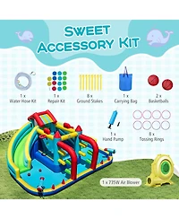 Mecale Inflatable Double Water Slide Park with Obstacle Course, 735W Blower Included