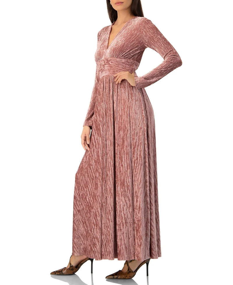 Ivonne Women's Long Velvet Pleated V-Neck Dress