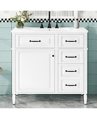Sillysis Freestanding Bathroom Vanity with Ceramic Sink, Flip Drawers & Adjustable Shelf, Modern Storage Cabinet