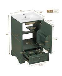 Sillysis 20" Bathroom Vanity with Ceramic Sink, Soft Close Door, Drawer & Adjustable Shelf for Small Spaces