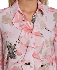 Calvin Klein Petite Floral-Print Long-Sleeve Blouse