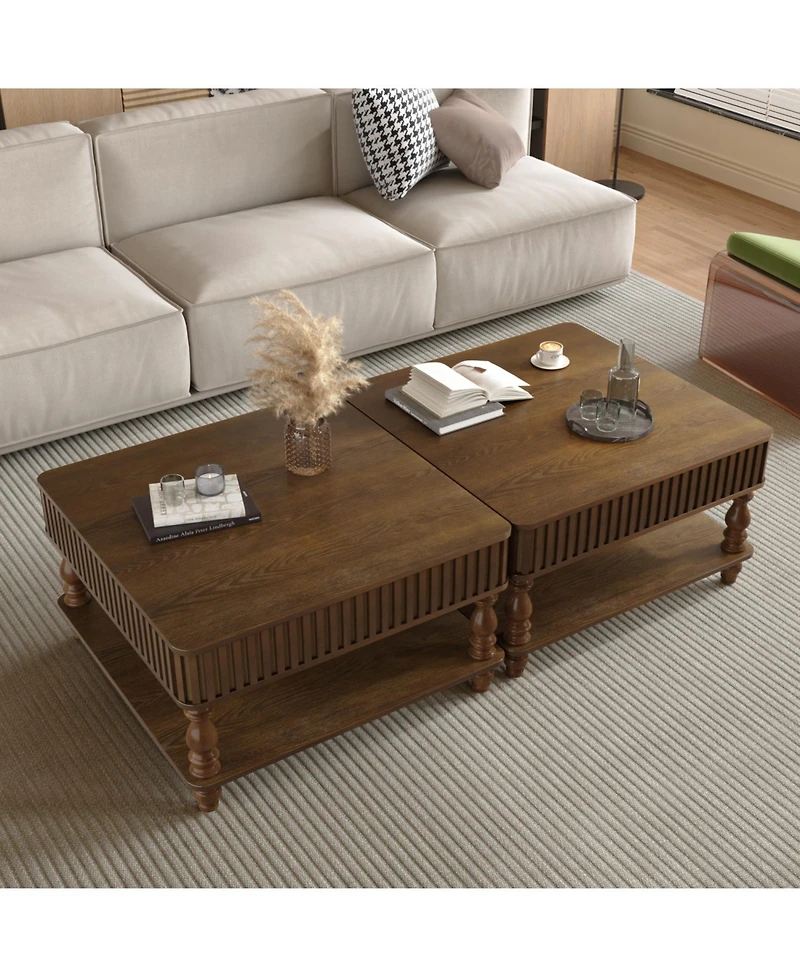 Streamdale Furniture Walnut Fluted Lift-Top Coffee Table with Storage