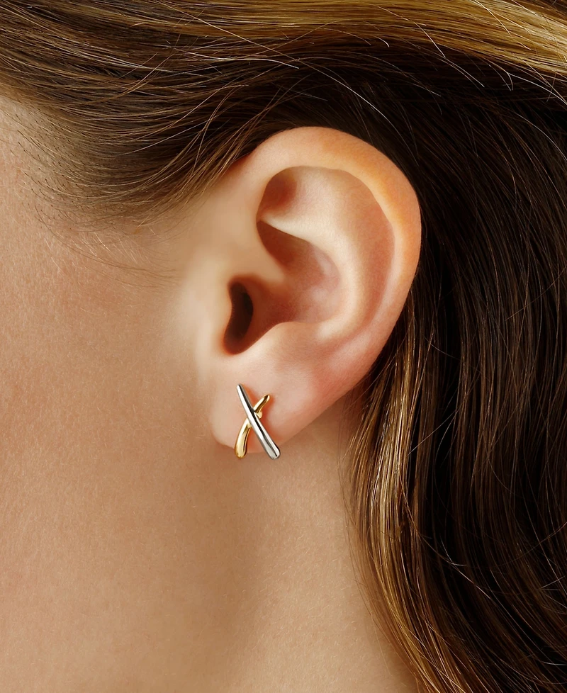Small "X" Stud Earrings Set 14k Two-Tone Gold (Also available Yellow Gold)