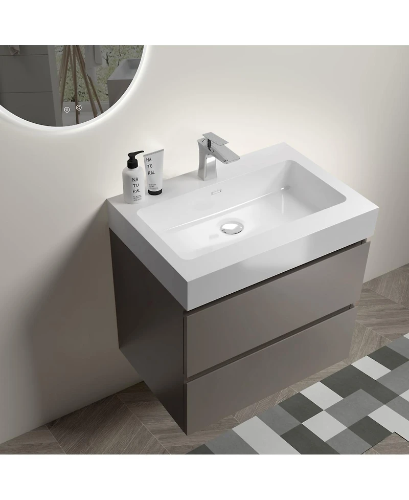 Sillysis 24 Wall Mounted Bathroom Vanity with Sink, Modern Gray Large Storage Floating Bathroom Vanity without Faucet, Pre-assembled