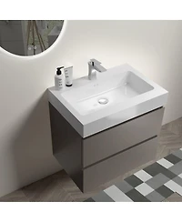 Sillysis 24 Wall Mounted Bathroom Vanity with Sink, Modern Gray Large Storage Floating Bathroom Vanity without Faucet, Pre-assembled