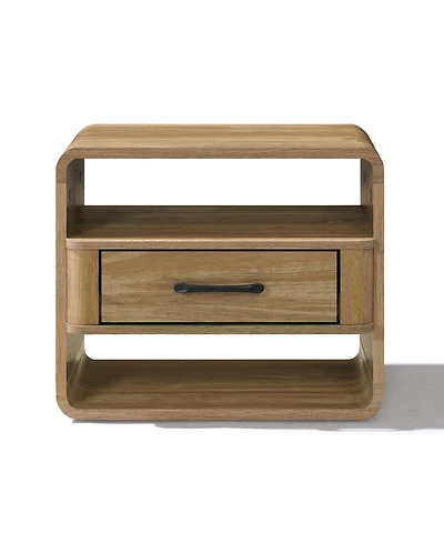 LuxenHome Small Night Stand with Drawer, 15.7" H Light Oak Bedside Table for Bedroom, Living Room