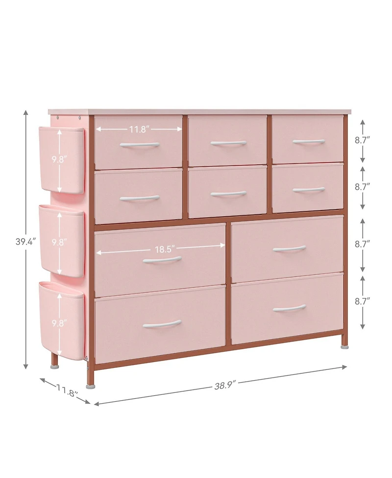 gaomon 10-Drawer Fabric Dresser, Tall Chest with Fabric Bins, Side Pockets & Sturdy Steel Frame for Bedroom, Closet, or Living Room