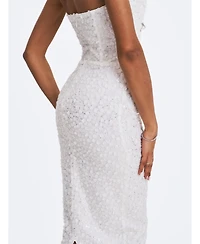 Miss Circle Women's Myra White Beaded Mesh Strapless Wedding Dress