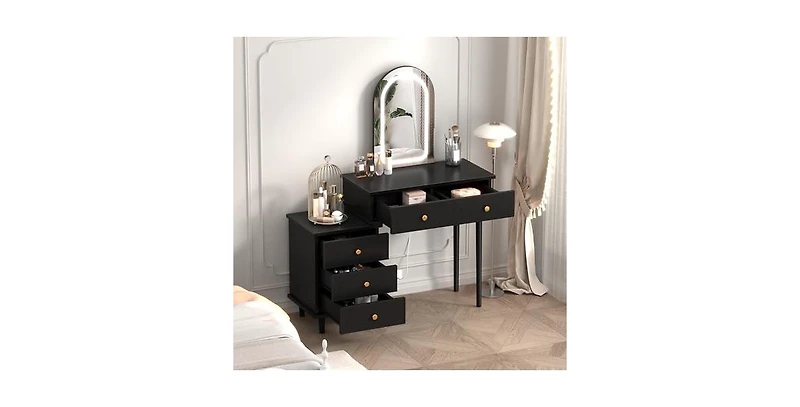 gaomon Modern Wood Makeup Vanity Desk with Adjustable Lighted Mirror
