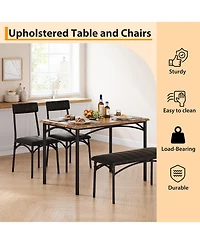gaomon 4-Piece Rectangular Wood Dining Table Set with 2 Chairs and Upholstered Bench.