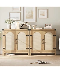 gaomon 31.5 Inch Rattan Buffet Cabinet 2 Doors Adjustable Shelves Natural