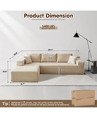 Xizzi No Assembly Required Cloud Sectional Sofa, L-Shape Couch Chaise Lounge with Deep Seat and Wide Armrest for Living Room Bedroom