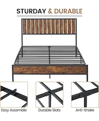 gaomon Rustic Full Bed Frame With Headboard Metal Platform Farmhouse Heavy Duty No Box Spring Easy Storage