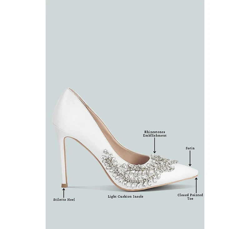 Rhinestones Embellished Satin Stiletto Pumps Women