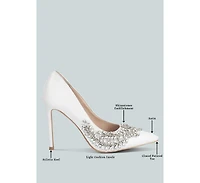 Rhinestones Embellished Satin Stiletto Pumps Women
