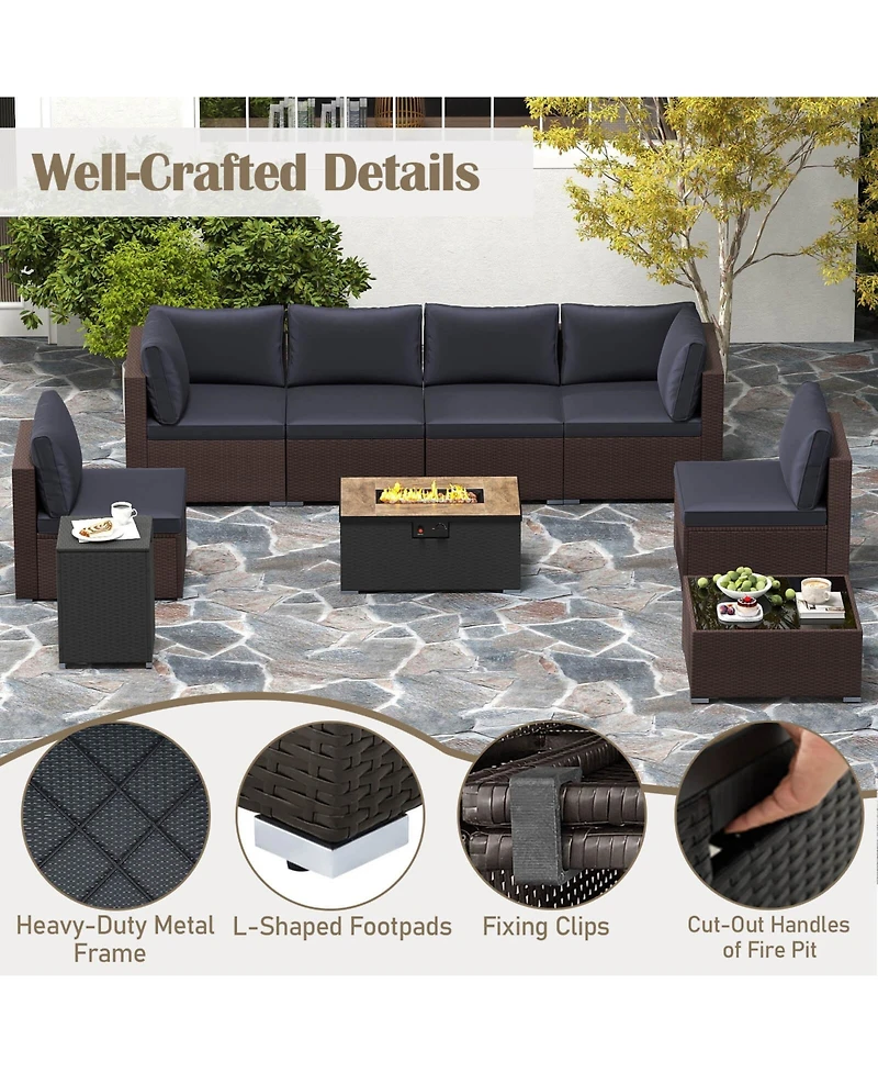 Gymax 12 Pcs Furniture Set w/ 32'' Fire Pit Table & Propane Tank Cover Outdoor